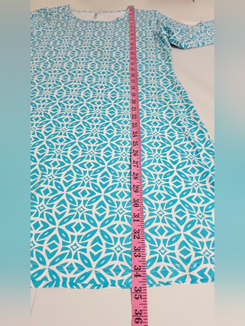 Lulu-B Colorful Clothing Dress M Turquoise White Geometric 3/4 Sleeve SPF 50 - Picture 9 of 14